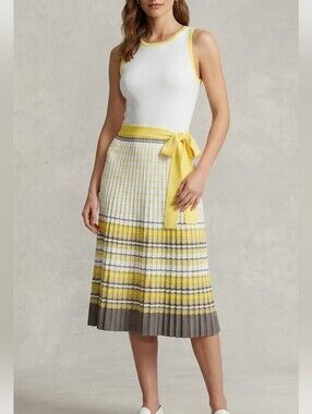 Milly Of New York Pleated Knit Dress Sleeveless Stretchy Sz M Old Money Preppy